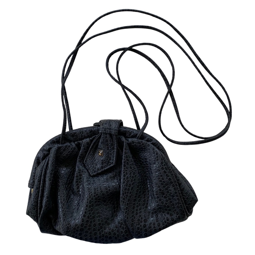 Vintage‎ Nas Bag Crossbody Bag Small Purse Black Textured Faux Ostrich Leather